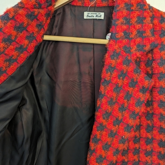 Vintage Houndstooth Boucle Tweed Double Breasted Blazer Preppy Maximalist - Picture 6 of 14